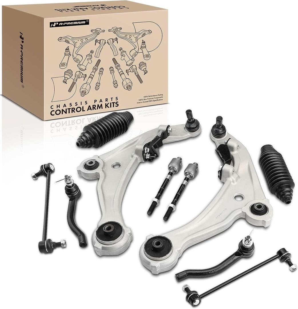 A-Premium 10Pcs Front Suspension Kit, Lower Control Arm, Sway Bar Link, Inner & Outer Tie Rod End, Rack And Pinion Boot, Compatible with Nissan Altima 2007 2008 2009 2010 2011 2012 2013