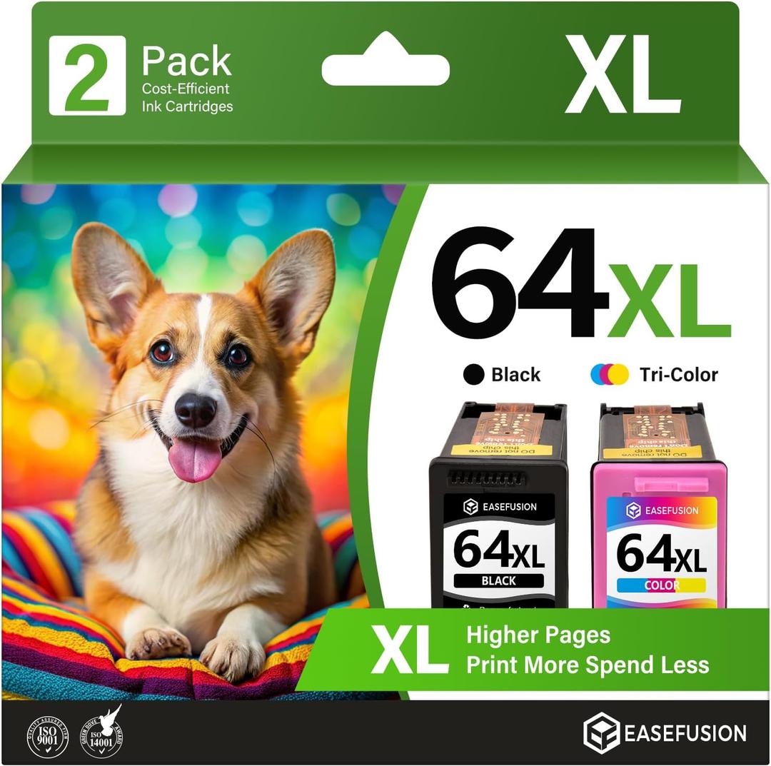 EaseFusion 64XL Black and Color Ink Cartridge Remanufactured Replacement for HP Ink 64 HP64 HP64XL Combo Pack Compatible with HP Envy Photo 7800 7855 7858 7100 7155 6200 6255 Tango X Series Printers