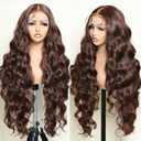 SOKU Brown 13x6 Lace Frontal Wig 32 Inch Long Lightweight Wavy Hair Pre Plucked Hairline with Baby Hair Glueless Transparent Lace Heat Resistant Synthetic Lace Front Wigs for Black Women