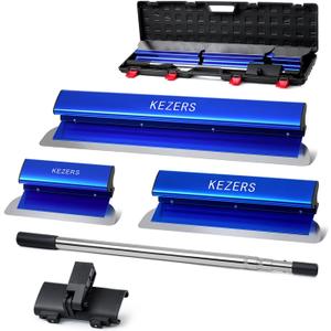 KEZERS Drywall Skimming Blade Set-12",22" & 32" Skimming Blades + 35"-81" Extension Handle Pole, Stainless Steel Construction Knife,Smoothing Drywall Knife,Extruded Aluminum,High Impact End Caps