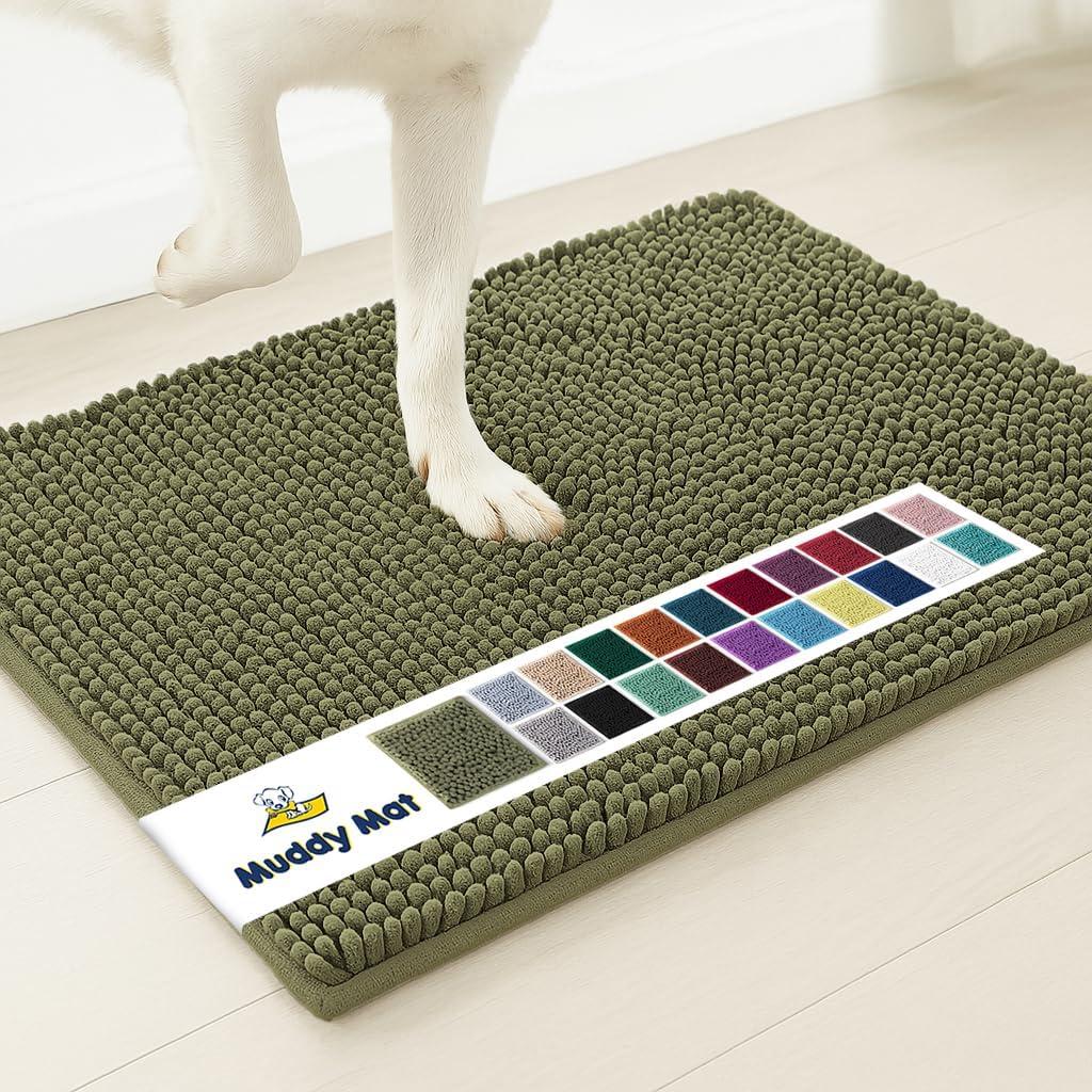 Muddy Mat | Super Absorbent Door Mat Indoor, Microfiber Quick Dry Chenille Entryway Rug, Non-Slip Front Door Mat, Indoor Mats for Entryway, Machine Washable Pet Rug, Army Green 48"x60"