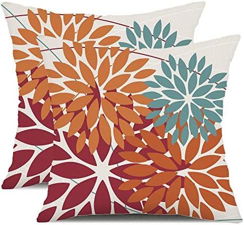 DFXSZ Outdoor Throw Pillow Covers 16x16 Inch Set of 2 Waterproof Spring Summer Geometric Elegant Burnt Orange Outdoor Pillow Covers for Patio Funiture Garden Couch 168D16