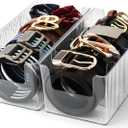Acrylic Belt Organizer - 2 Pack with Adjustable 4 Compartments & Stackable Design, Clear Storage for Closet and Drawer Organization