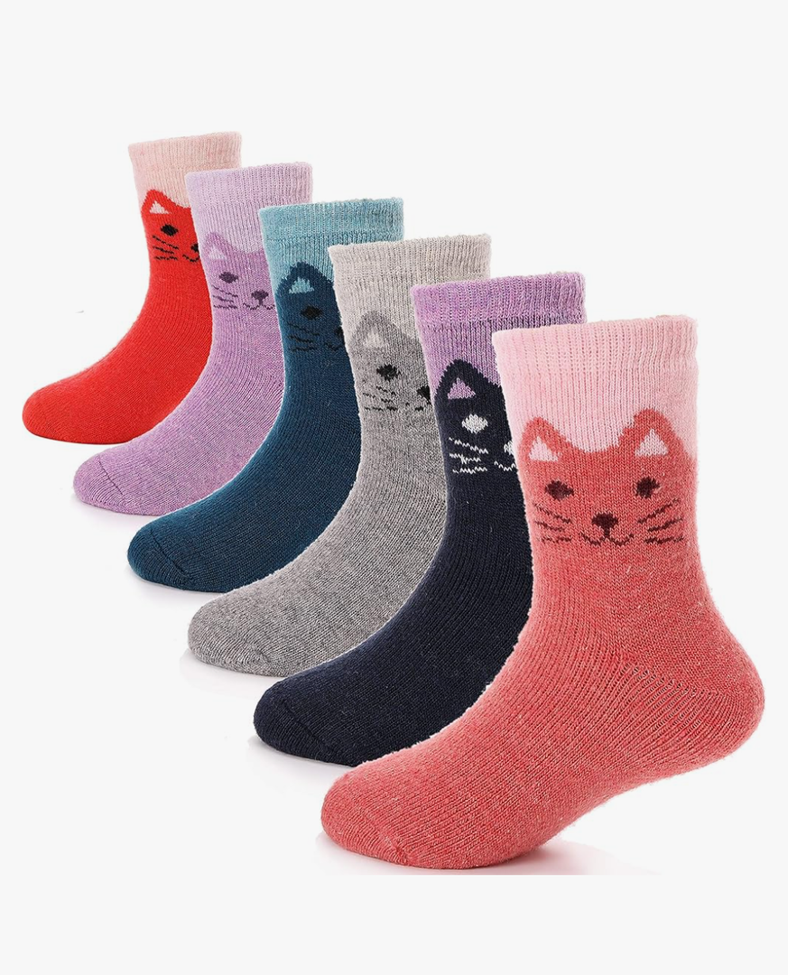 ANTSANG Kids Merino Wool Hiking Socks for Toddlers Boys Girls Warm Thick Thermal Crew Boot Heavy Cozy Gift Socks, 6 Pairs