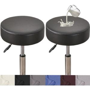 HFCNMY Stool Covers,2Pcs Stretch Waterproof PU Bar Stool Covers Round,Leather Bar Stool Seat Cover,Round Barstool Cover Slipcover with Elastic Bands for 15-18 in Large,Black