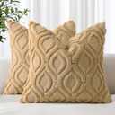 decorUhome Throw Pillow Covers 22x22 Inch Set of 2, Soft Plush Faux Wool Khaki Solid Couch Pillow Covers, Accent Farmhouse Neutral Square Pillow Cases for Sofa Bed Living Room Home Decor
