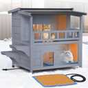 Heated Cat House for Outside - Wooden Outdoor Cat house Weatherproof with Escape Door, 2 Story Insulated Cat Houses, Warm Feral Cat Shelter with Heated Pad, Winter Cat Houses for Outdoor Cats