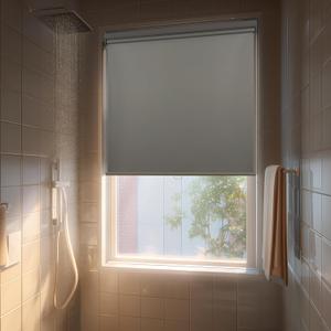 HESTIA No Drill Cordless Blackout Roller Shades Screwless Waterproof Shower Window Blinds, Auto-Retraction Easy Install Blind for Bathroom/Kitchen/Office/Exterior, Grey, 24" W x 54" H