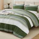 Litanika Olive Green Comforter Set King - 3 Pieces Lightweight Olive Green White Colorblock Stripe Fluffy Bedding Comforter Sets, All Season Bed Set