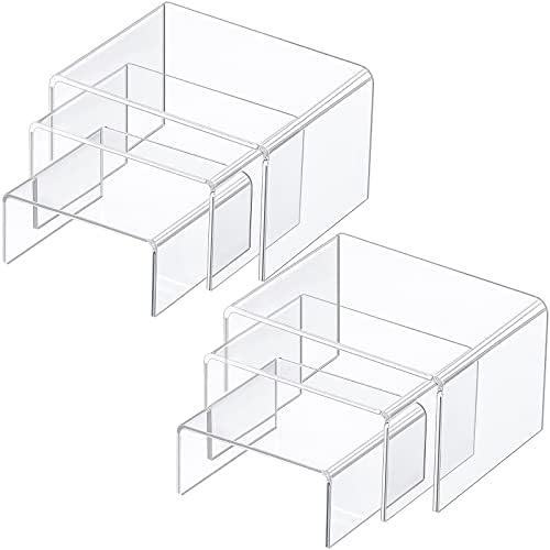 Chuangdi 2 Sets Acrylic Display Risers, Product Stand, Jewelry Display Riser Shelf Showcase Fixtures for Dessert Cupcake Candy Figure Treat Action Showcase(Clear,Small Set)