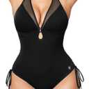 Popilush Tummy Control Swimsuits for Women - One Piece Shapewear Bathing Suit with Built-in Bra Mesh Slimming Swimsuit (XX-Large, Black)