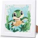 bleihum Turtle Diamond Art Kits for Kids with Frame, Small Diamond Art for Kids Ages 4-8-12, Cute Gem Art Kits for Kid with Beautiful Package Gift Home Wall Decor (7x7inch) (CC999-US)