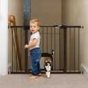 Babelio Upgraded Baby Gate with Cat Door, Auto Close Durable Dog Gate for Stairs, Doorways and House, Easy Walk Thru Safety Gate with Pet Door Includes 4 Wall Cups, 29-48" Wide, 30" Tall, Black