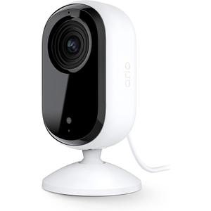 Arlo Essential Indoor Security Camera 2K (2nd Gen, 2023 Release) - Wired Plug-in Power, Person Recognition, Animal Detection, 1-Month Trial of Secure Plan, Automated Privacy Shield, 1 Cam, White