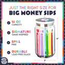 Dragon Glassware x Wheel of Fortune Drinking Glasses - 16 oz Glass Cups with Lids and Straws Set of 2 - Clear Iced Coffee Cups with Lids - Reusable Glass Tumbler with Straw and Lid