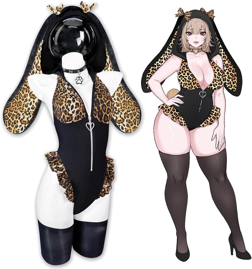 KORURACLUB Leopard Print Lingerie Animal Bodysuit, XS-M