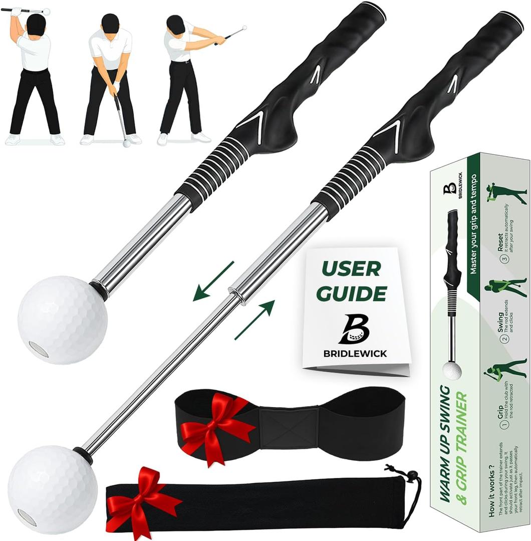 Bridlewick Retractable Golf Swing Training Aid – Telescopic Golf Click Stick with Grip Trainer for Beginners – Best Indoor Golf Swing Trainer, Practice Club and Daily Warm-Up Tempo – Right Handed