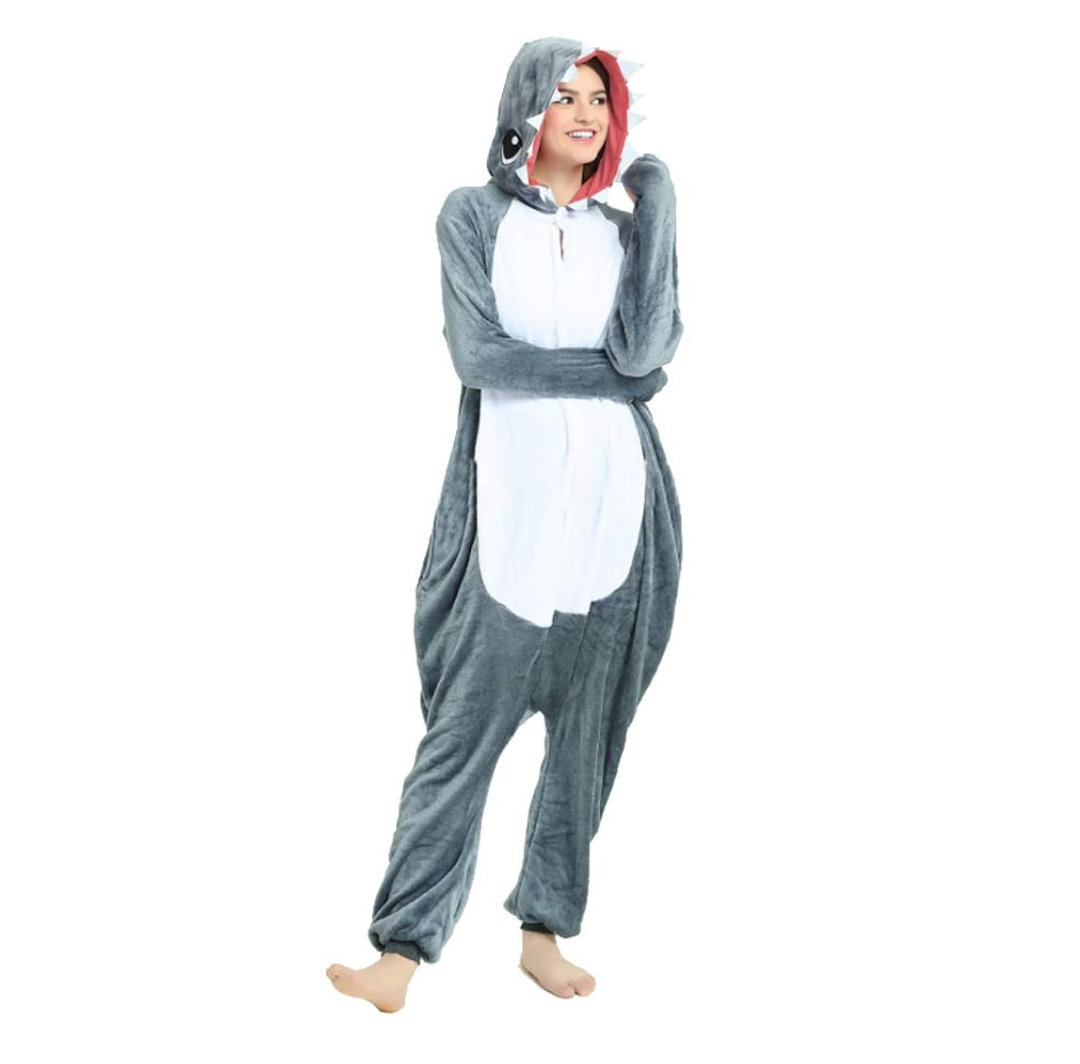 Adult Shark Onesies Pajamas - Unisex One Piece Cosplay Shark Animal Costume, L
