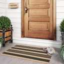 Black and Khaki Striped Rugs 2.3'x3.6', Washable Hand Woven Front Door Rug, Reversible Outdoor Welcome Mat Foldable Layered Door Mats for Entryway Porch Decor Home Entrance