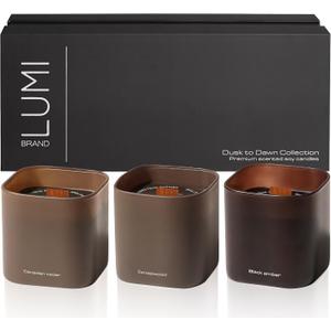 Set of 3 Premium Scented Soy Candles Gift Set | Dusk to Dawn Collection - Canadian Cedar, Black Amber & Sandalwood | Crackling Wood Wick | Luxury Candles for Relaxation, Home Dcor, Gifts | 9.8oz Each