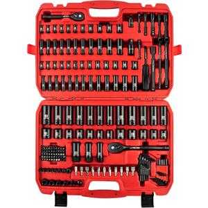 LLNDEI 1/4 & 3/8 Inch Drive Impact Socket Set, 186 Pieces Metric and Standard Full Sockets, CR-V Deep & Shallow Sockets Tool Set with Ratchet Wrench Handle, Spark Plug Socket, Bits for Mechanic