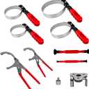 WETT Swivel Oil Filter Wrench Set, 9-Piece Standard Oil Filter Removal Tool, with Adjustable Oil Filter Plier and Valve Lapper, Stainless Steel Remover Pliers (2-3/4" to 5-1/4")