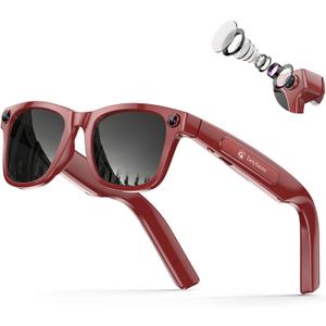 EarlySincere 2026 Ai Smart Glasses for Men Women, 8mp 4k Hd Camera Glasses, 410mah Battery, Supports Photo/ Video/ Audio Recording, Ai Voice Control, Ai Glasses with Bluetooth Calling(Porto red)