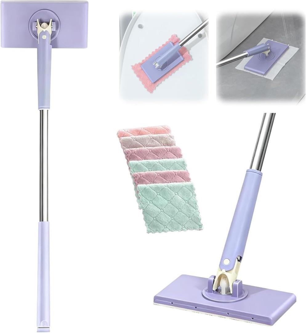 Snap Grip Mini Mop,Cloth Changing Mini Mop 44.5 inch Lazy Automatic Gripping Zero Touch Grip Mops Compatible with Swiffer & Face Towels 360 Rotating Mops for Whole House (5 Cloths)