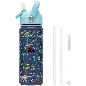 18oz Kids Insulated Water Bottle with Straw Lid - 18/8 Stainless Steel Kid Cup BPA-FREE Travel Tumbler Double Wall Vacuum Leak Proof Portable Toddler Water Bottle(Dinosaur)
