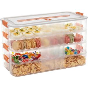4-layer Food Storage Container, Deviled Egg Containers with Lid Airtight Cookie Containers Large Cookie Box Stackable Snack Container for Biscuits Fruit Dumplings Vegetables Meat