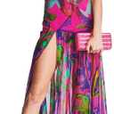 Women Tube Top Dress Slim Strapless Backless Mesh Leopard Print High Slit Long Dress Party Club Night Dress, M