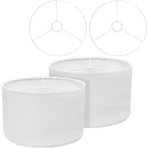 Drum Lamp Shades (Spider Fitter & E27/E26/E14 Fitter) for Table Lamps 13" Top x 13" Bottom x 9.8" High White Lampshade Set of 2 Lamp Shade for Floor Lamps Bedside Lamps, White, Assembly Required