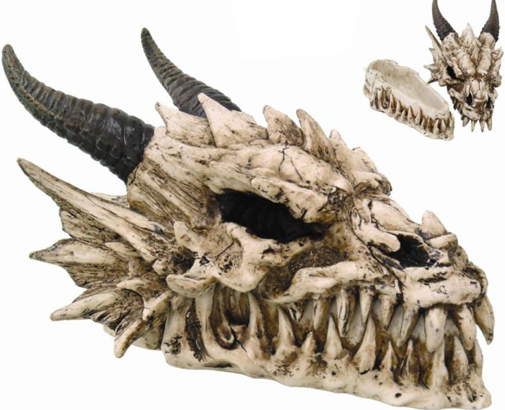 PTC 8.08 Inch Horned Dragon Skull with Fang Teeth Box Statue Figurine