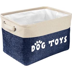 PET ARTIST Dog Toy Basket Bin - Rectangular Storage Box Chest Organizer for Dog Toys, Coats, Clothing & Accessories - Navy Blue (M:15"x11"x9")