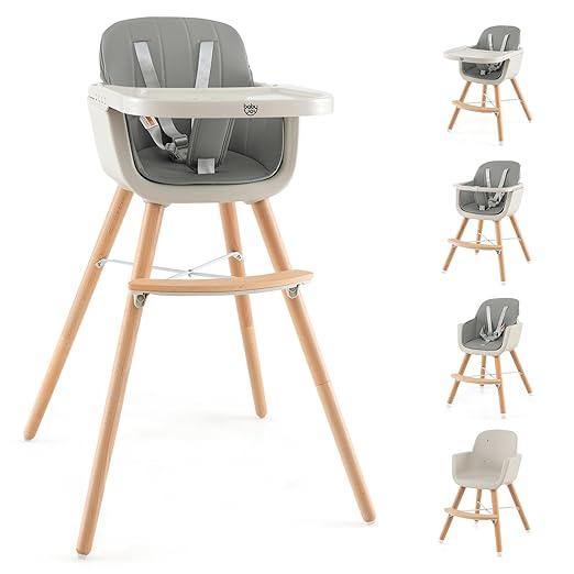 Foho Baby High Chair, Perfect 3 in 1 Convertible Wooden High Chair with Cushion, Removable Tray, and Adjustable Legs for Baby & Toddler (Beige)