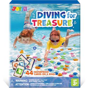 JOYIN 4-in-1 Diving Pool Toys,Underwater Seek and Find Gems Game Set Waterproof,Swiming Pool Toys for Kids with Mesh Bag, Water Gifts for Summer Swim Dive Search Treasure Match Games, Compact