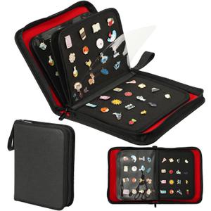 Oeun fan Enamel Pin Display Book, 6-Page Pin Trading Book, Portable Pin Bag and Pin Board (PU Black)