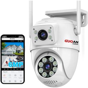 Dual Lens Linkage 6MP Security Camera Outdoor, WiFi Security Camera,Outdoor Camera Wireless,360View,IP66 Waterproof,Human Detection&Tracking,Night Vision,24/7 Record,Corded Power (white3)
