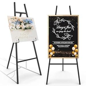 Black Easel Stand for Sign, Heavy Duty Metal Display Easel with Adjustable Chain, 4-Tier Height Art Easel for Painting, Wedding Sign, Posters & Commercial Display