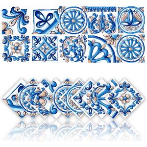 Tile Stickers Wall Decor Bathroom Kitchen Wall Sticker Waterproof PVC Decoration Stickers - 2D Sticker with Retro Design in Mosaic Style (Style-11, 6 x 6 Inch)