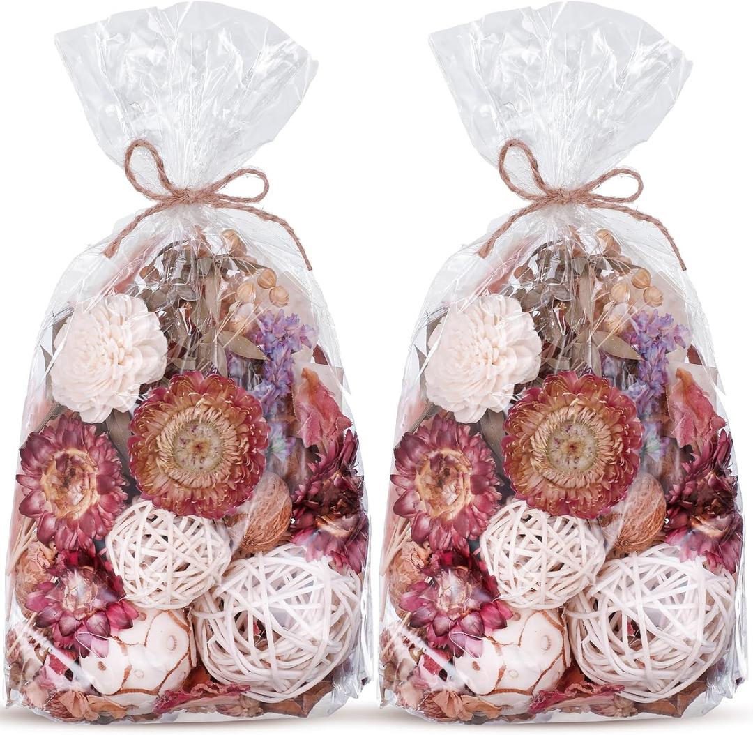Nuanchu 2 Pack Decorative Balls Potpourri Bowl Filler Decor Natural Vase Bowl Filler Assorted Spherical Rattan Twigs Wicker Balls for Home Decor Centerpiece, No Scent(Pink Series,Rustic Style)