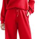 SUUKSESS Women 2 Piece Lounge Matching Set Wide Leg Sweatpant Half Zip Sweatshirt (Small, Red)