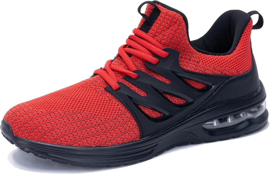 PERSOUL Mens Running Shoes Athletic Tennis Sneakers Lightweight Breathable Workout Gym Jogging Sport Walking Shoes for Men Size7-13 (12, Blackred)