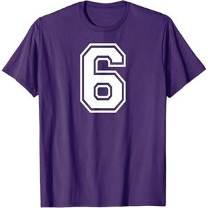 6 Number Six Team Sports Graphic Design Matching Varsity T-Shirt, Size: M