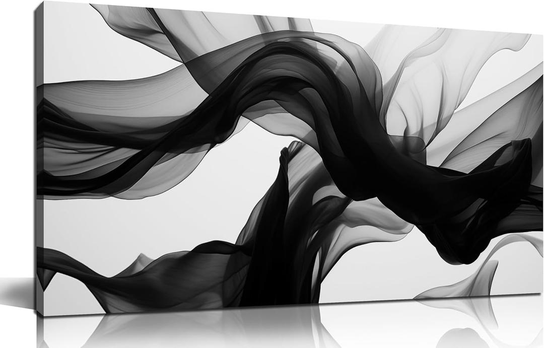 DNIEOTU Abstract Wall Art for Living Room, Black White and Gray Canvas Wall-Decor for Bedroom, Modern Minimalist Picture Prints for Hallway Office, Size 40 x 20 Inches