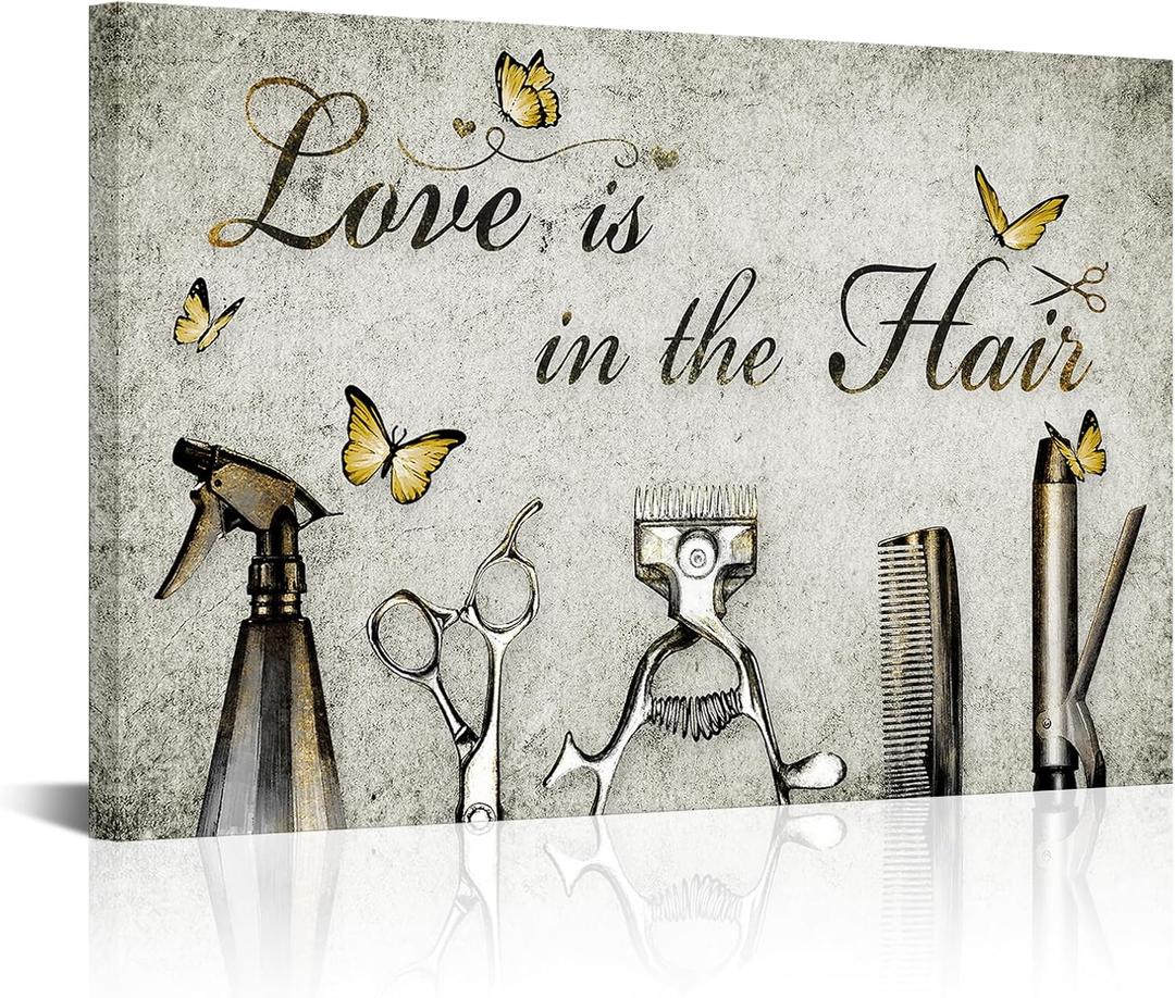 SkenoArt Vintage Hair Salon Tool Set Picture Wall Art Fashion Barber Shop Canvas Wall Decor Scissors Hairdress Haircut Wall Decor for Home Hair Room Decor 16''x24''