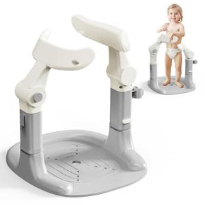 Adjustable Baby Shower Stand with Anti-Slip Base, Double Armrests Baby Bath Stand, 6-36 Months Toddler Shower Standing Support, Larger Chassis, Double Armrests for More Stability (Gray)