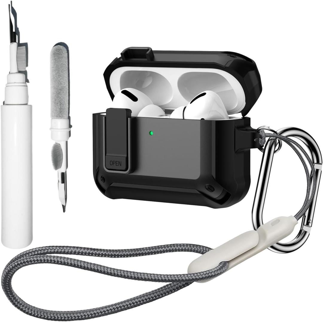 2 x [4 in 1] Lock Case Compatible with AirPods Pro 3 with Keychain,Lanyard and Cleaning Pen Kit,Military Grade Armor Shockproof Rugged Shell Protective Cover for Women Men