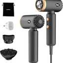 Travel Hair Dryer, Dual Voltage Mini Ionic Blow Dryer for Fast Drying, Compact Lightweight Hair Dryer with Magnetic Diffuser for Home & Travel, Portable Hairdryer International 110-240V (Black) (EXP 06/22/30)