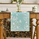 Artoid Mode Blue Bloom Flowers Butterfly Spring Table Runner, Seasonal Holiday Kitchen Dining Table Decoration for Home Party Indoor 13x108 Inch
